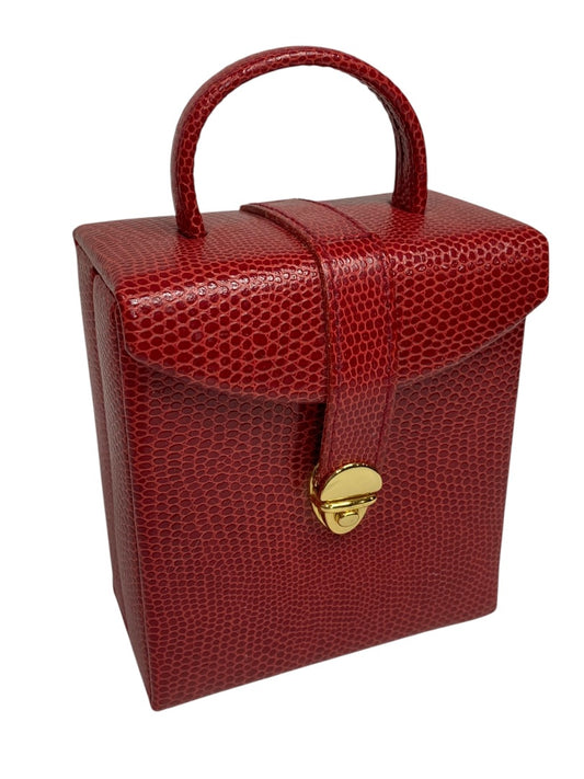 Small Red Jewelry Travel Box Faux Snakeskin Embossed Hard Shell
