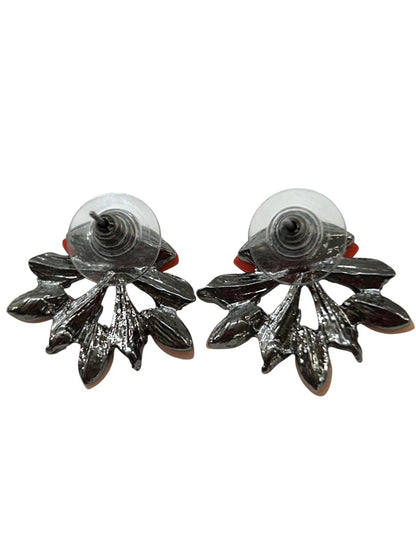 Retro Post Pierced Earrings Coral Pink Pewter Colors .75 Inch