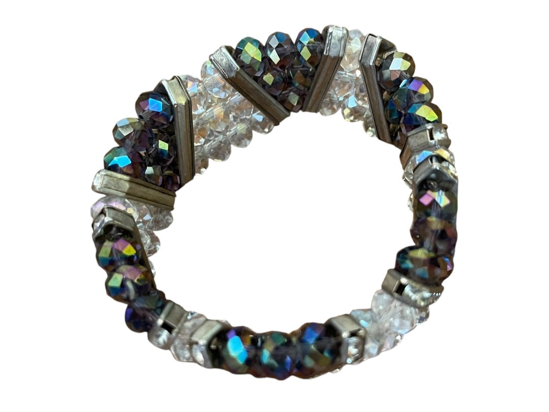 Sparkle Three Strand Stretch Bracelet Purple Clear Silvertone Rhinestone