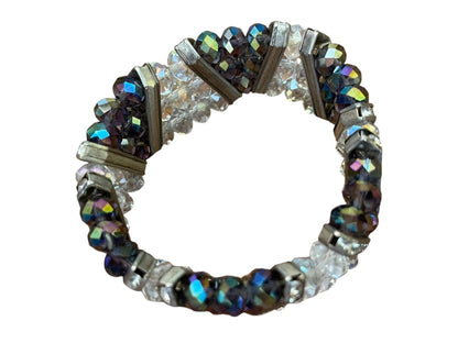 Sparkle Three Strand Stretch Bracelet Purple Clear Silvertone Rhinestone