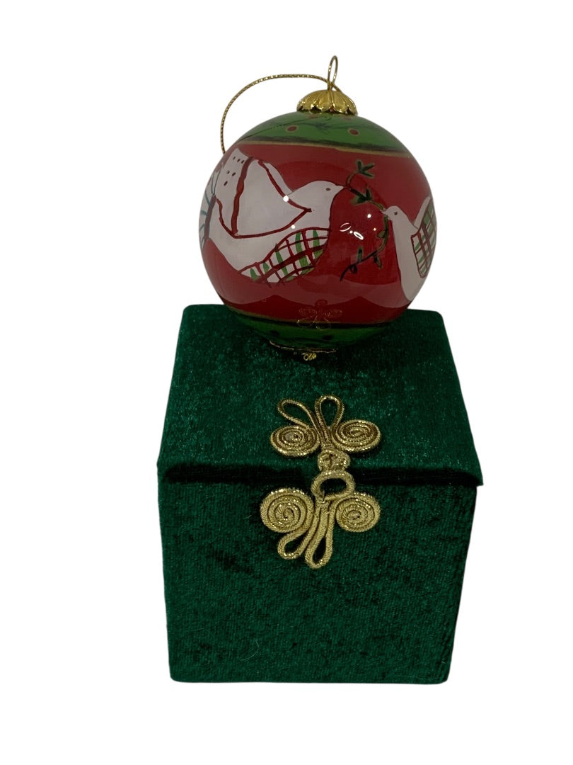 2004 Glass Painted Christmas Dove Ornament in Box 2.5"
