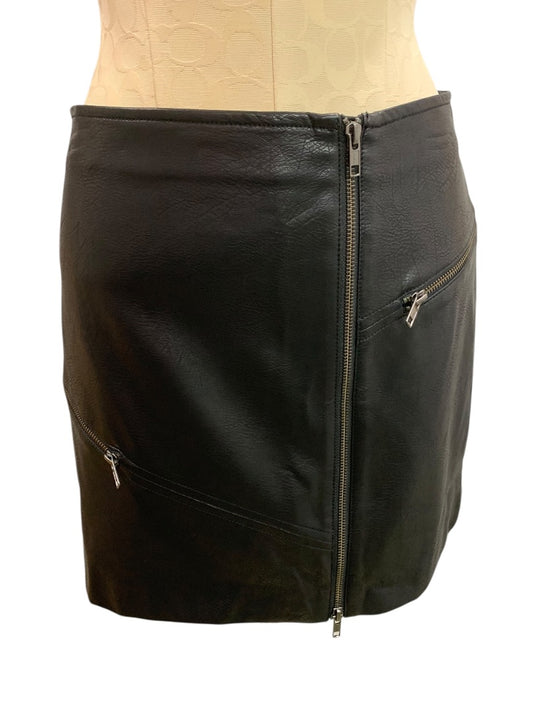 Small Leith Black Moto Style Vegan Leather Mini Skirt 15" Length