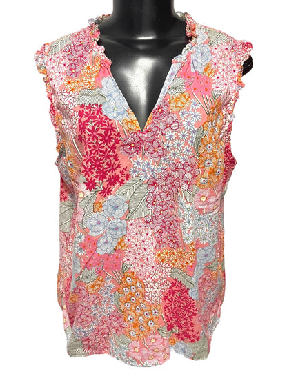 XL Talbots Ruffled Sleeveless Floral Cotton Shirt Pullover
