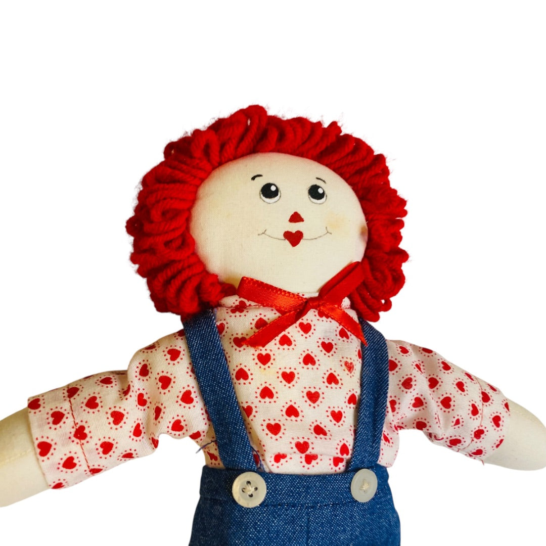 Vintage Handmade Raggedy Andy Rag Doll 14" Hearts Denim