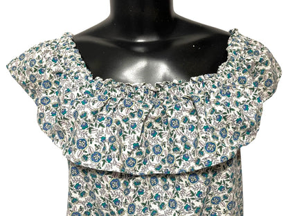 XS Loft Womens Ruffle Floral Linen Blend Womens Shirt Off Shoulder