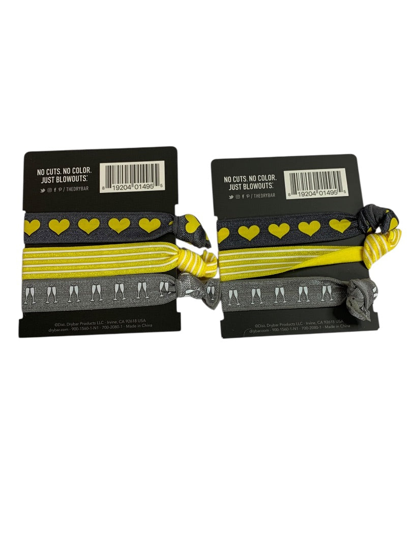 Bun-Day Besties Set of 6 New Hair Elastics Gray Yellow Heart Champagne