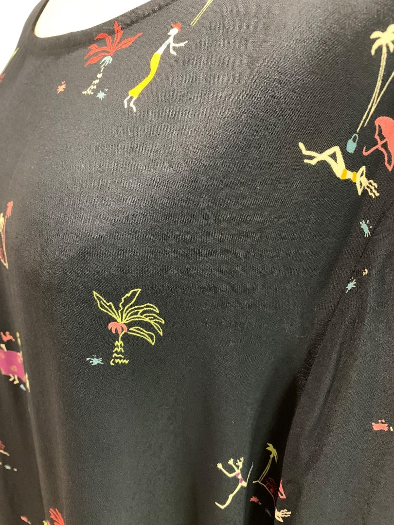 2X CityWear Women Black Beach Print Dress 42" Length