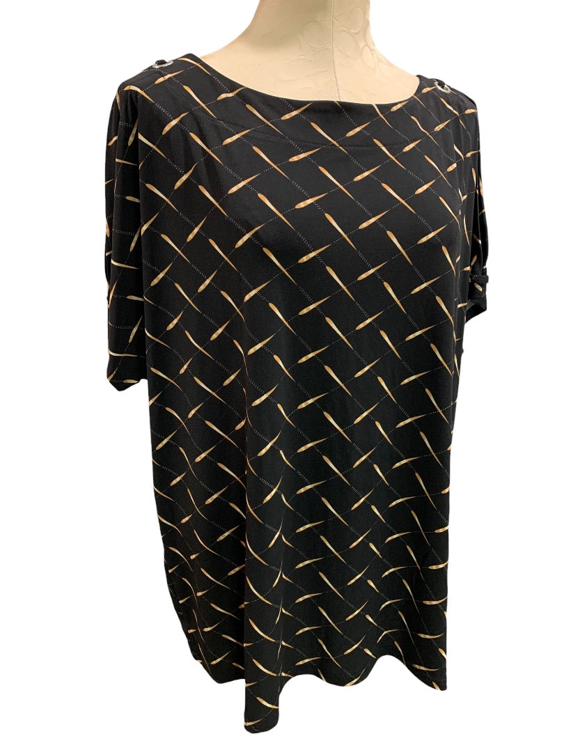 2X Notations Womens Pullover Shirt Split Sleeve Rivets