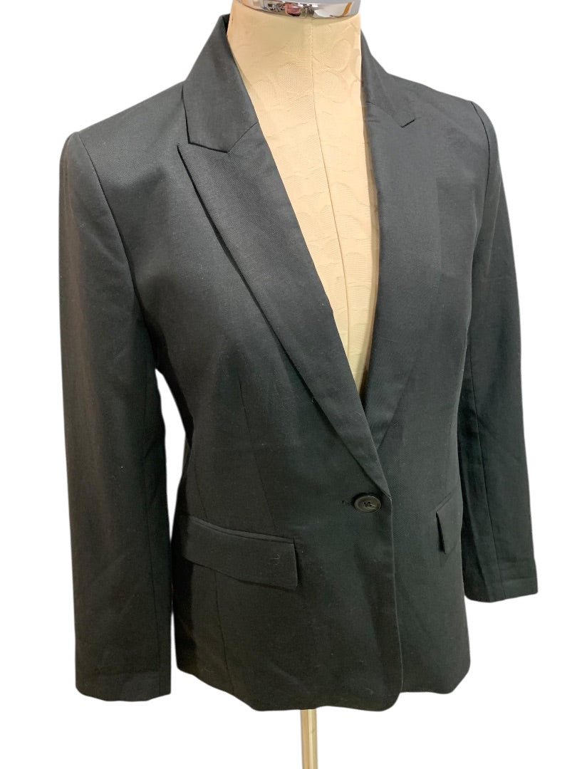 Size 2P Loft Petites Womens Black Blazer Suit  Jacket Linen Blend