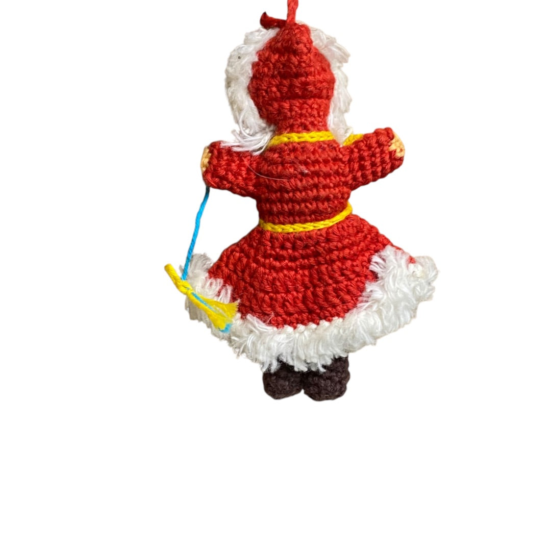 Vintage Amigurumi Japanese Crochet Winter Doll 3.25" Silk Face Red