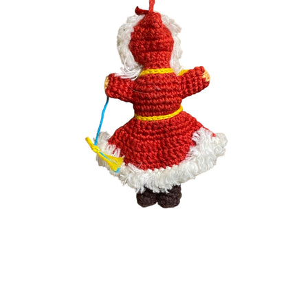 Vintage Amigurumi Japanese Crochet Winter Doll 3.25" Silk Face Red