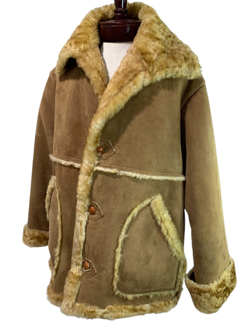 3XL Vintage Marlboro Man Suede Sheepskin Shearling Coat Jacket Rugged