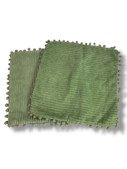 Set of 2 Sage Green 16" Pillow Cover Velour Stripe Zip Closure