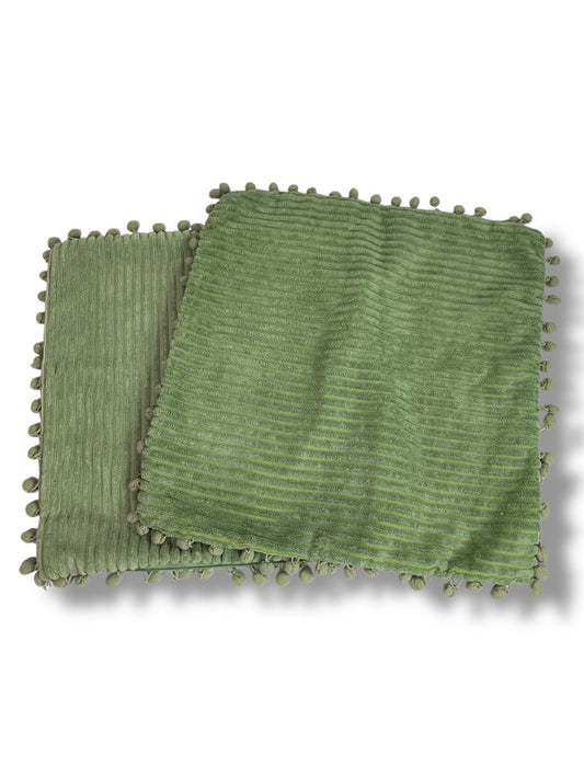 Set of 2 Sage Green 16" Pillow Cover Velour Stripe Zip Closure