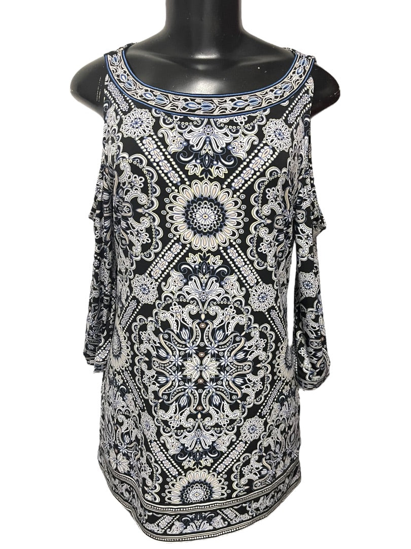 Small White House Black Market Cold Shoulder 3/4 Womens Sleeve Floral Top