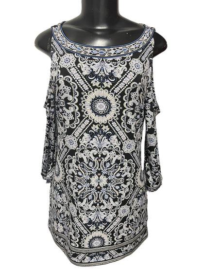 Small White House Black Market Cold Shoulder 3/4 Womens Sleeve Floral Top