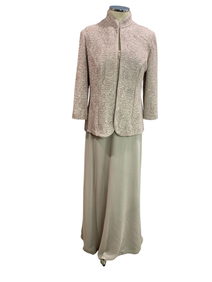 Size 8 Alex Evenings Taupe Sleeveless Dress with Jacket Full Length
