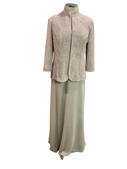 Size 8 Alex Evenings Taupe Sleeveless Dress with Jacket Full Length