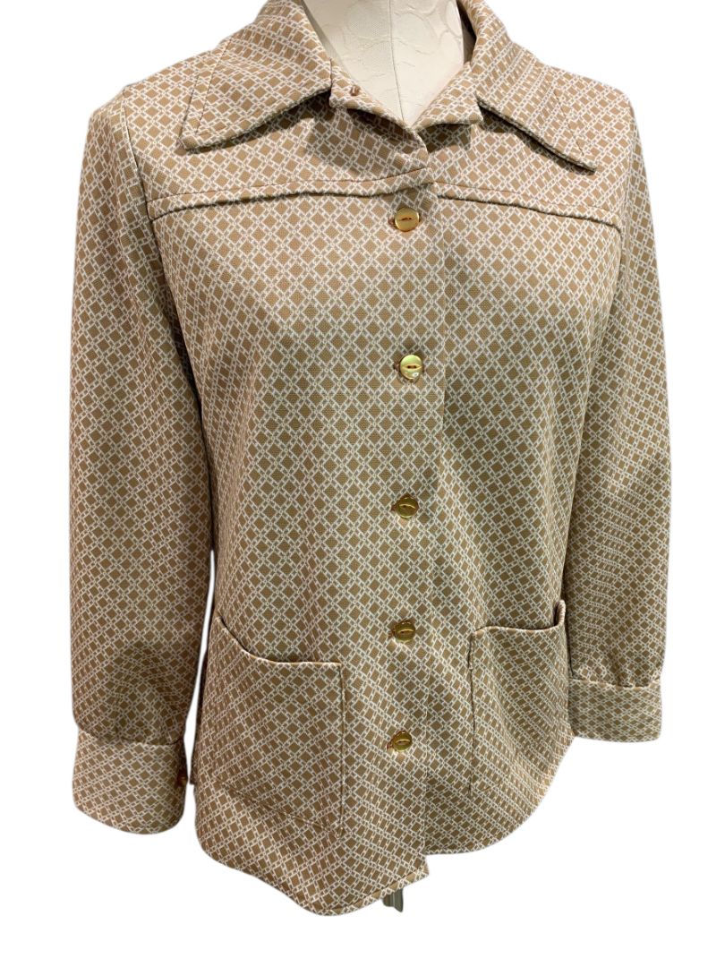 1970s Womens Polyester Button Up Jacket Shirt Pockets Handmade Medium