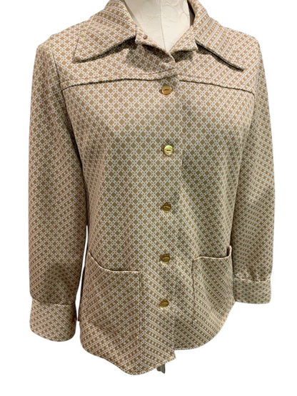 1970s Womens Polyester Button Up Jacket Shirt Pockets Handmade Medium