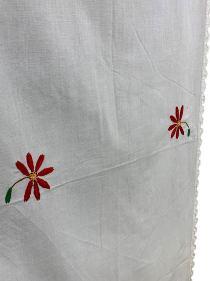 Vintage Lace Trim Embroidered Table Runner 18" x 42" Floral