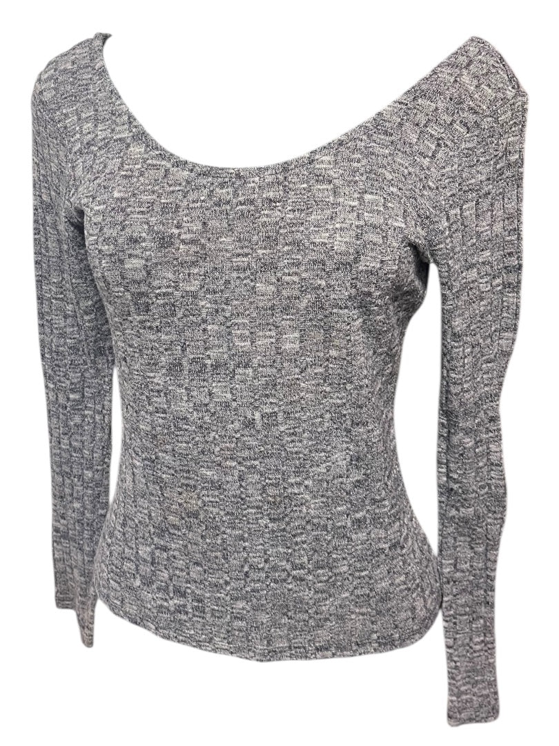 Medium Ultra Flirt Ribbed Fitted Womens Top Marled Purple Scoop Neck