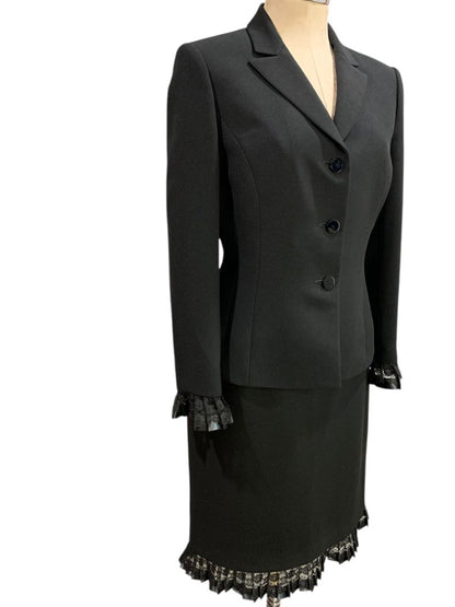 Size 6 Tahari Womens Black Skirt Suit Jacket Arthur S Levine Lace Trim