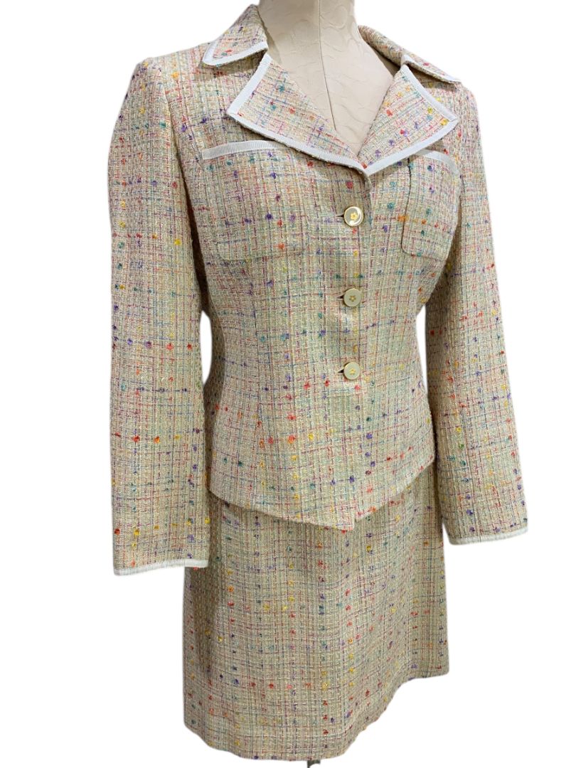 Size 8 Le Suit Womens Tweed Skirt Suit Jacket Grosgrain Trim