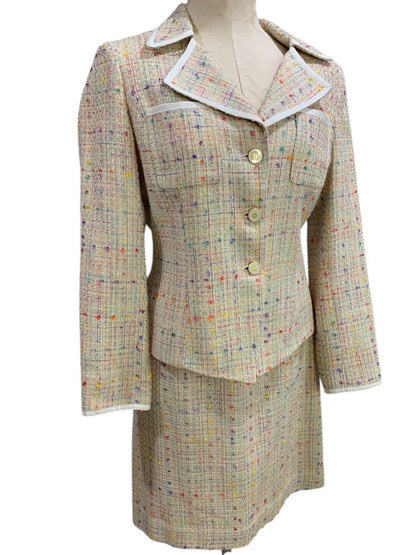 Size 8 Le Suit Womens Tweed Skirt Suit Jacket Grosgrain Trim