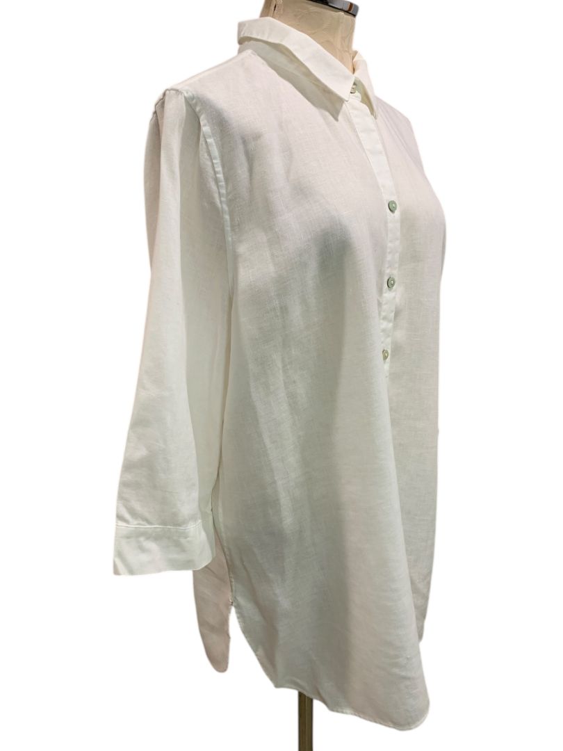 Size XL Chicos Womens Linen Tunic Button Up Blouse Shirt White