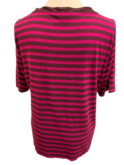 Size XL Talbots Womens Striped Raspberry Tie Neck Shirt