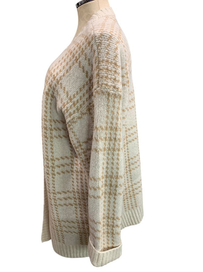 Size 3X Pink Rose Womens Cardigan Sweater Ivory Tan Houndstooth Plaid
