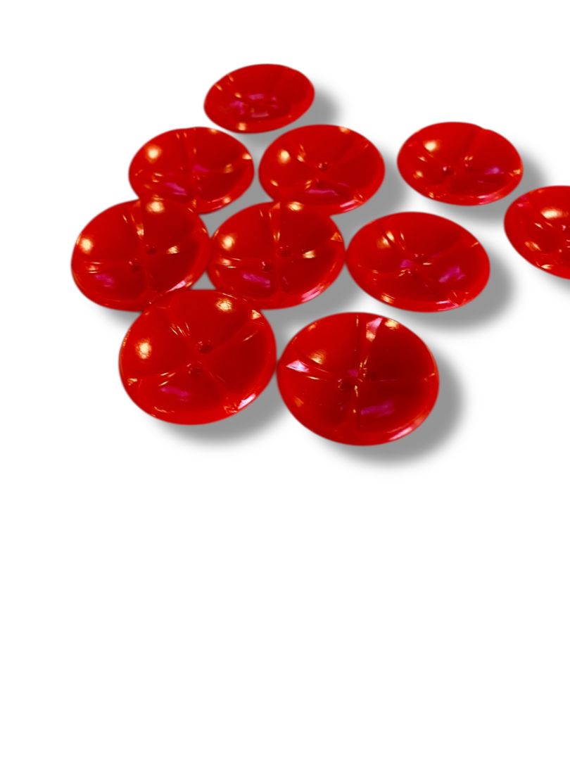 Set of 10 Midcentury Red Plastic Buttons  Curved Craft Sew 1" Diameter
