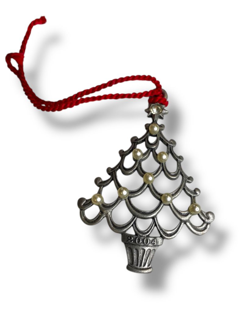 Avon 2004 Pewter Christmas Tree Ornament Annual 3" Faux Pearl
