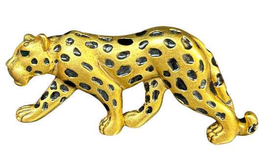 Goldtone Stalking Jaguar Brooch Signed Multilana 2.5" Pin
