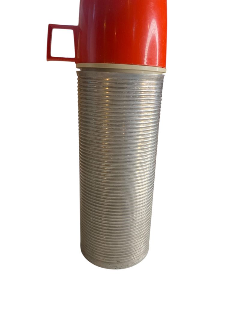 Vintage Thermos King Seeley #2284 Aluminum Ribbed Insulated Red Cap