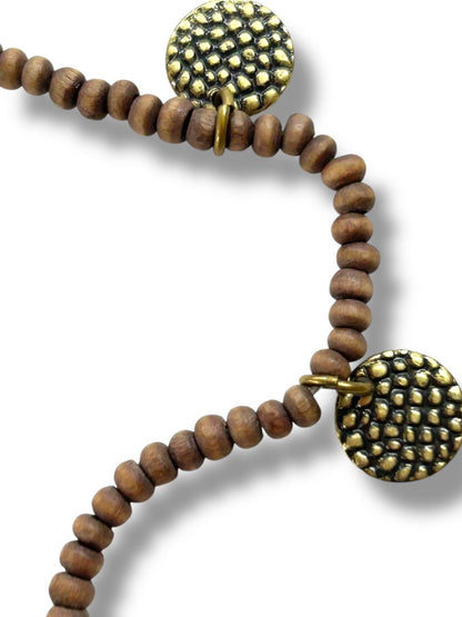 Delicate Brown Beaded Stretch Bracelet Medallion Charms