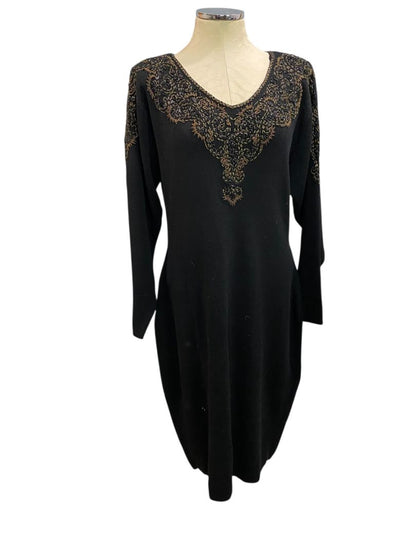 Size 14 Saks Fifth Avenue Wool Sweater Dress Beaded Vintage Hong Kong
