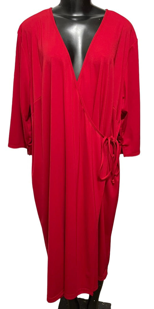 22/24 Lane Bryant Wrap Midi Dress Red Stretch 3/4 Sleeve Mid Calf