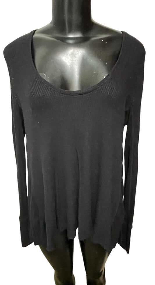 XS We The Free Waffle Knit Long Sleeve Oversize Womens Top Black