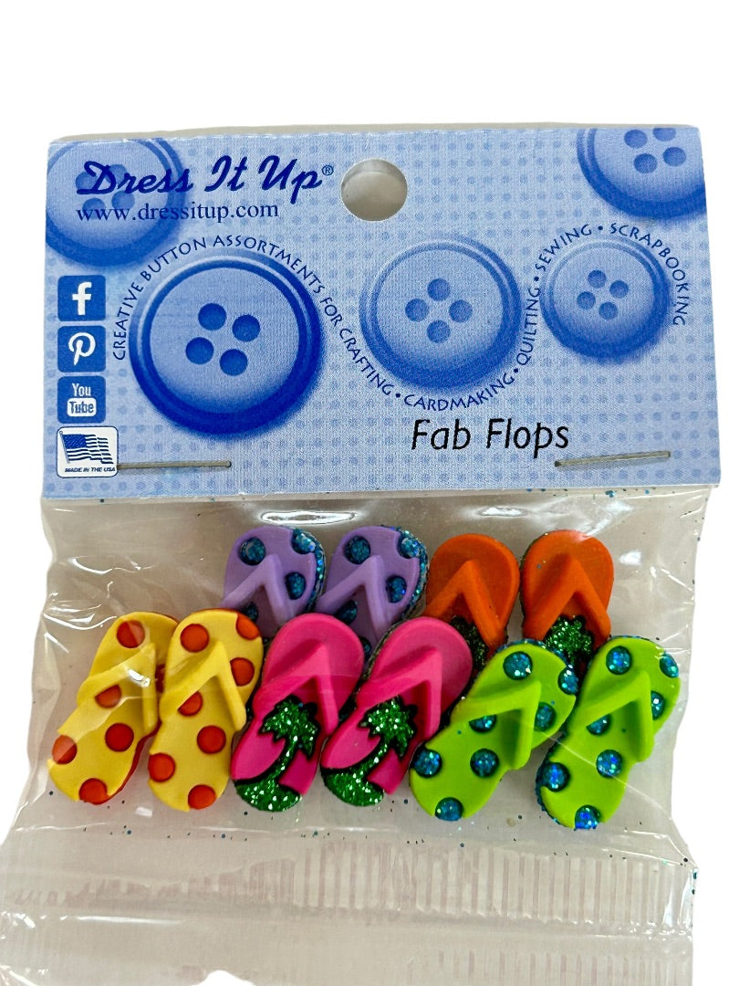 Dress it Up New Pack of 8 Buttons Fab Flops  Sewing Notions Flip Flops #4824