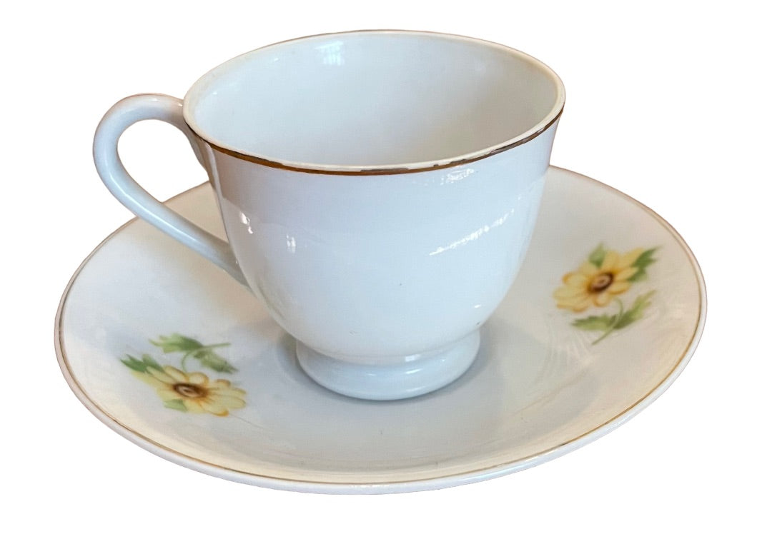 Vintage Japan Porcelain Yellow Daisy Petite Cup and Saucer Set