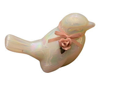 1990 Fenton Iridescent Opalescent Art Glass House Sparrow Bird Figurine Porcelain Rose