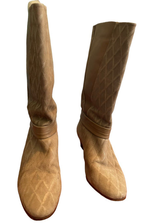7.5 Cesare Piccini Tan Rustic Diamond Pattern Almond Toe Boots Leather