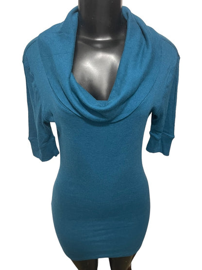 Medium Express Sexy Basic Half Sleeve TunicTop Cowl Neck Top Teal Soft Jersey Knit