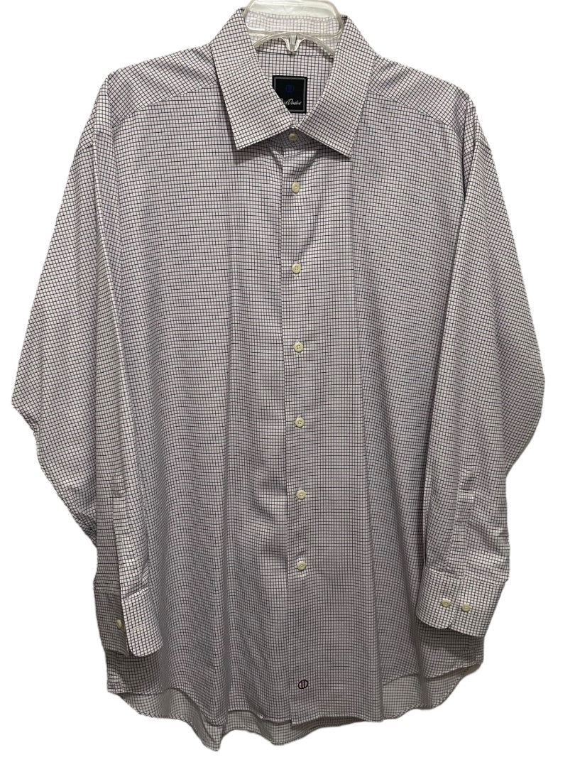 17.5 (32/33) David Donahue Mens Button Up White Blue Red Dress Shirt