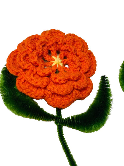 Handmade Vintage 1970s Flower Magnets Orange Brown Crochet Chenille Pipe Cleaner 7"