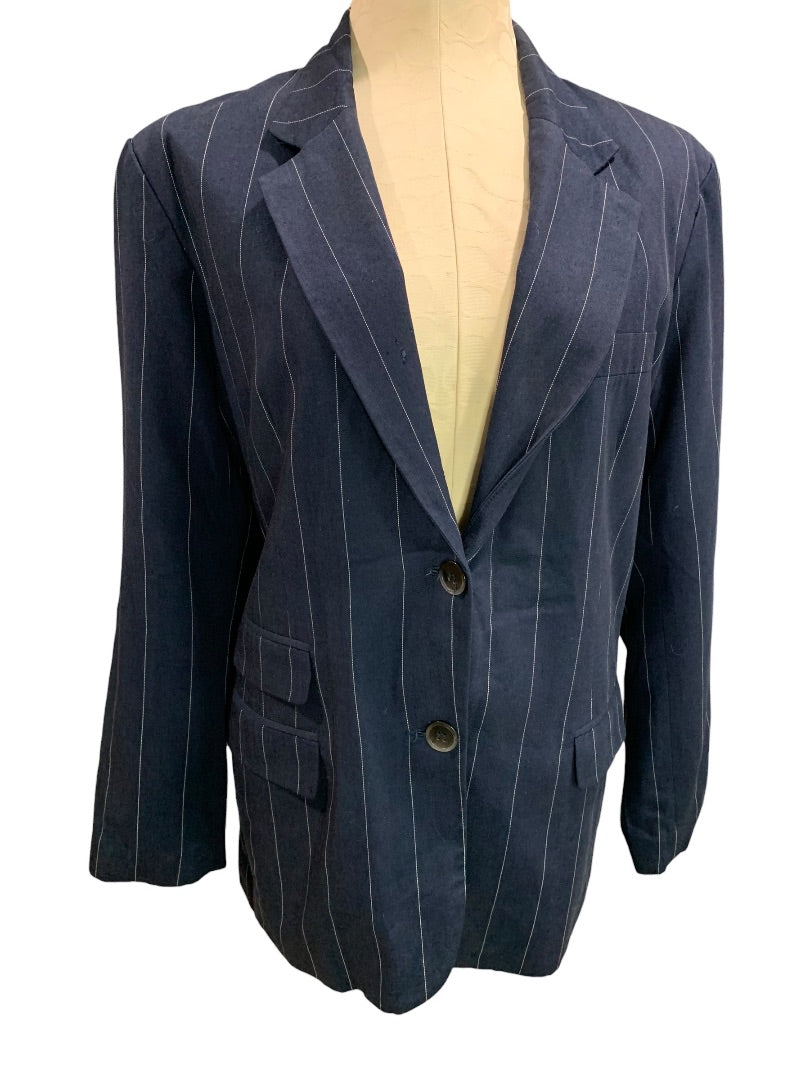 Large Esprit Navy Blue Vintage 1990s Pinstripe Womens Navy Blue Blazer