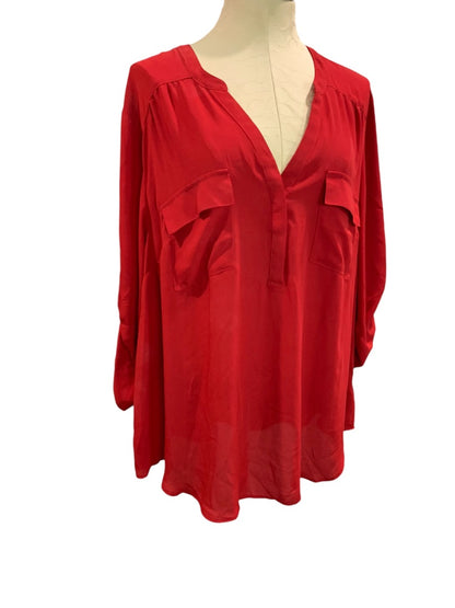 3X Torrid Harper Red Popover Blouse Slightly Sheer Womens Shirt