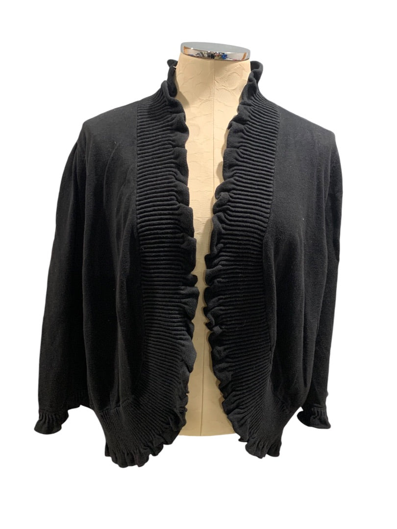 3X INC International Concepts Womens Black Open Ruffle Cardigan Sweater 100% Cotton